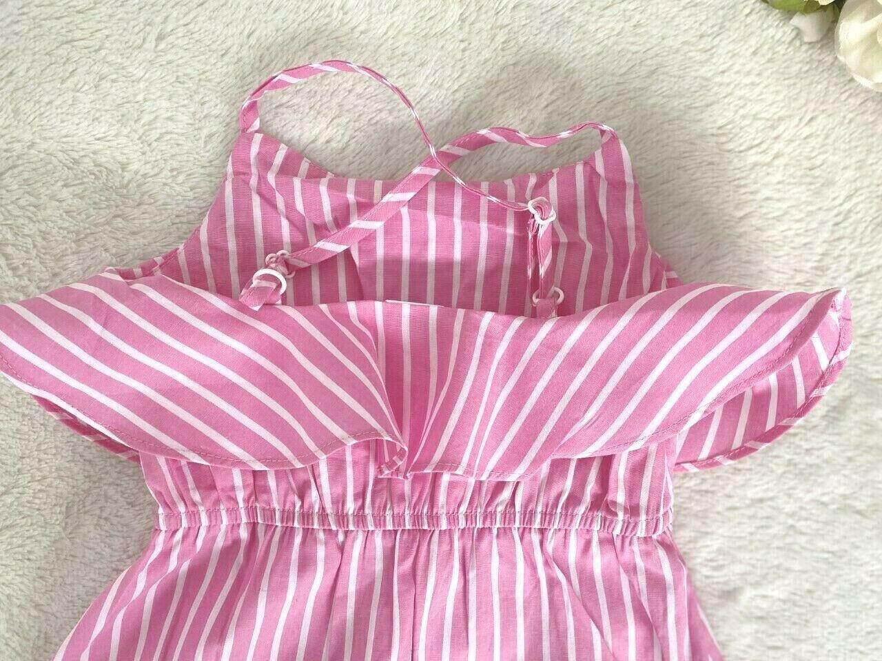 size 2 years new toddler girls dress pink stripe ruffle cotton girls dress - MARIGOLD