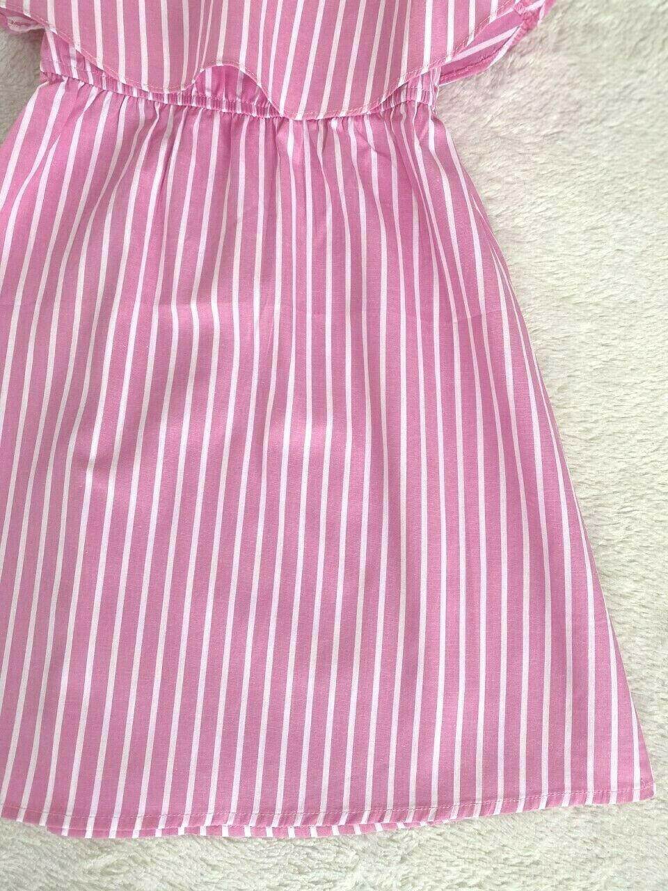 size 2 years new toddler girls dress pink stripe ruffle cotton girls dress - MARIGOLD