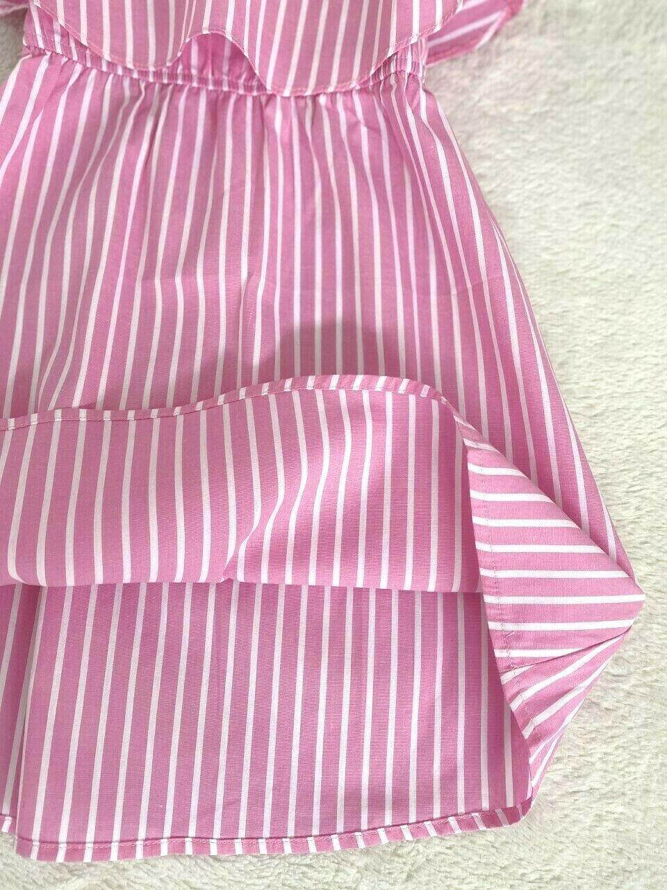 size 2 years new toddler girls dress pink stripe ruffle cotton girls dress - MARIGOLD