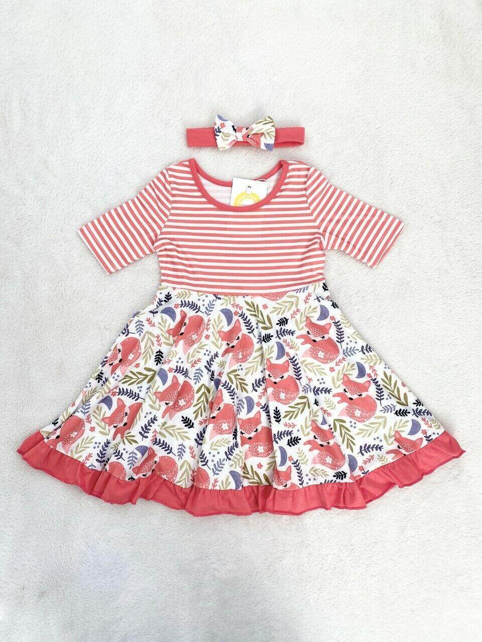 Size 2 Years Toddler Girls Dress New Red Stripe Ruffle Hem Dress & Headband Set - MARIGOLD