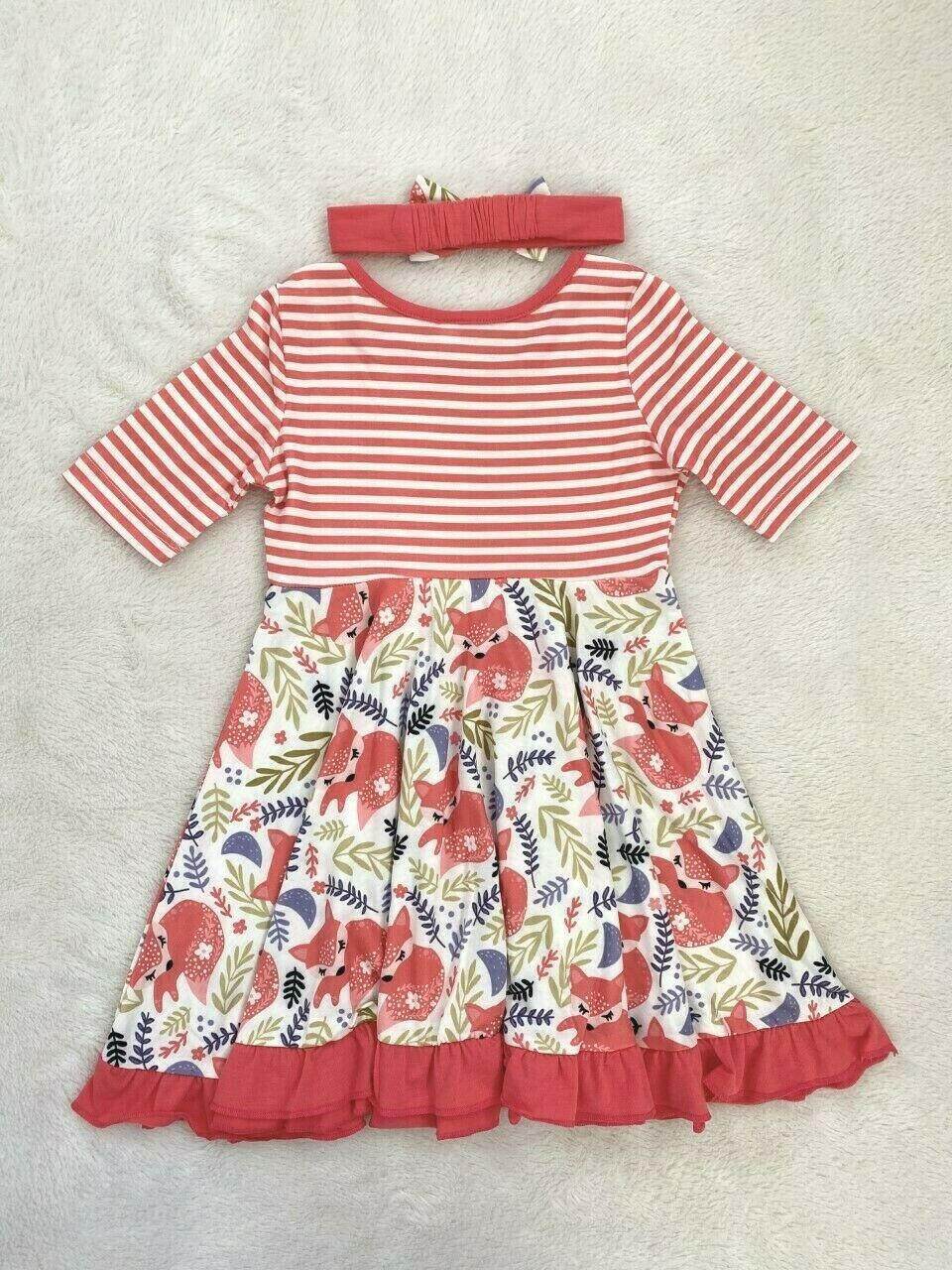 Size 2 Years Toddler Girls Dress New Red Stripe Ruffle Hem Dress & Headband Set - MARIGOLD