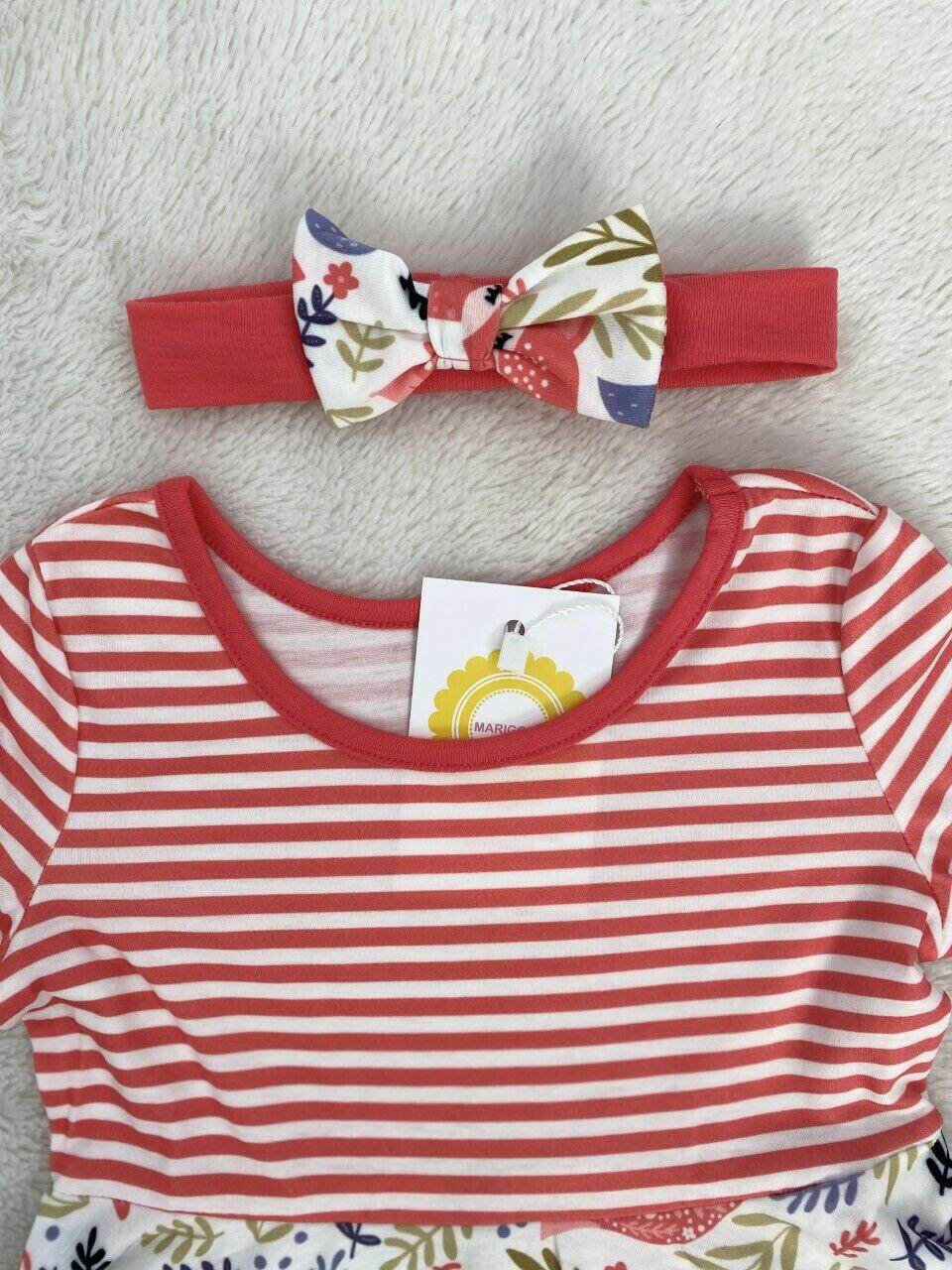 Size 2 Years Toddler Girls Dress New Red Stripe Ruffle Hem Dress & Headband Set - MARIGOLD