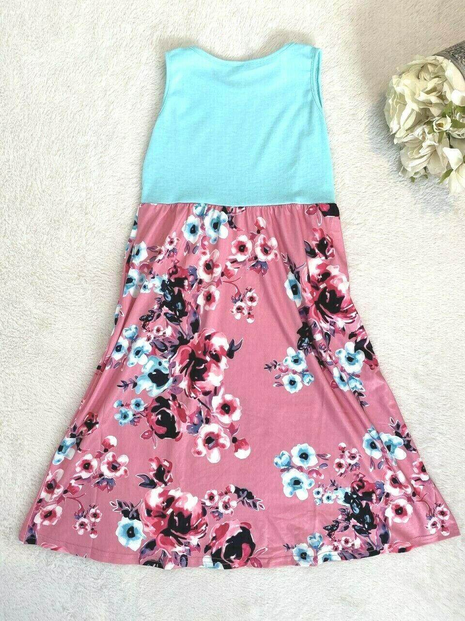 Size 3-4 Years Girls Dress New Sky Blue & Pink Floral Girls Dress with Pockets - MARIGOLD