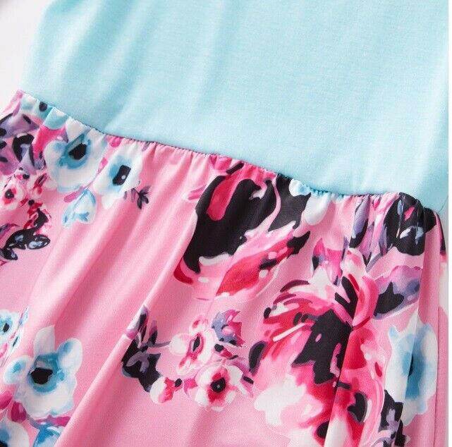 Size 3-4 Years Girls Dress New Sky Blue & Pink Floral Girls Dress with Pockets - MARIGOLD