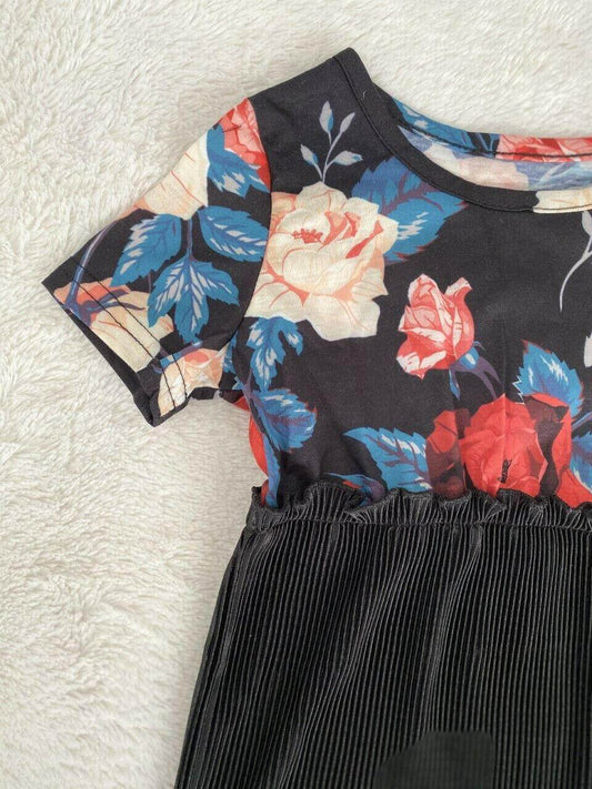 size 3-4 years new girls dress lovely rose flowers black pleat girls dress - MARIGOLD
