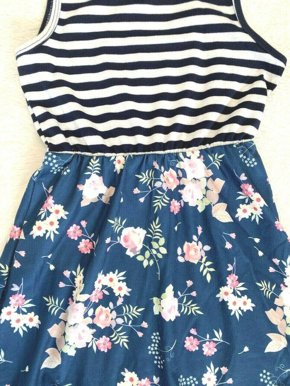 size 3-4 years new girls dress navy blue stripe floral high low girls dress - MARIGOLD