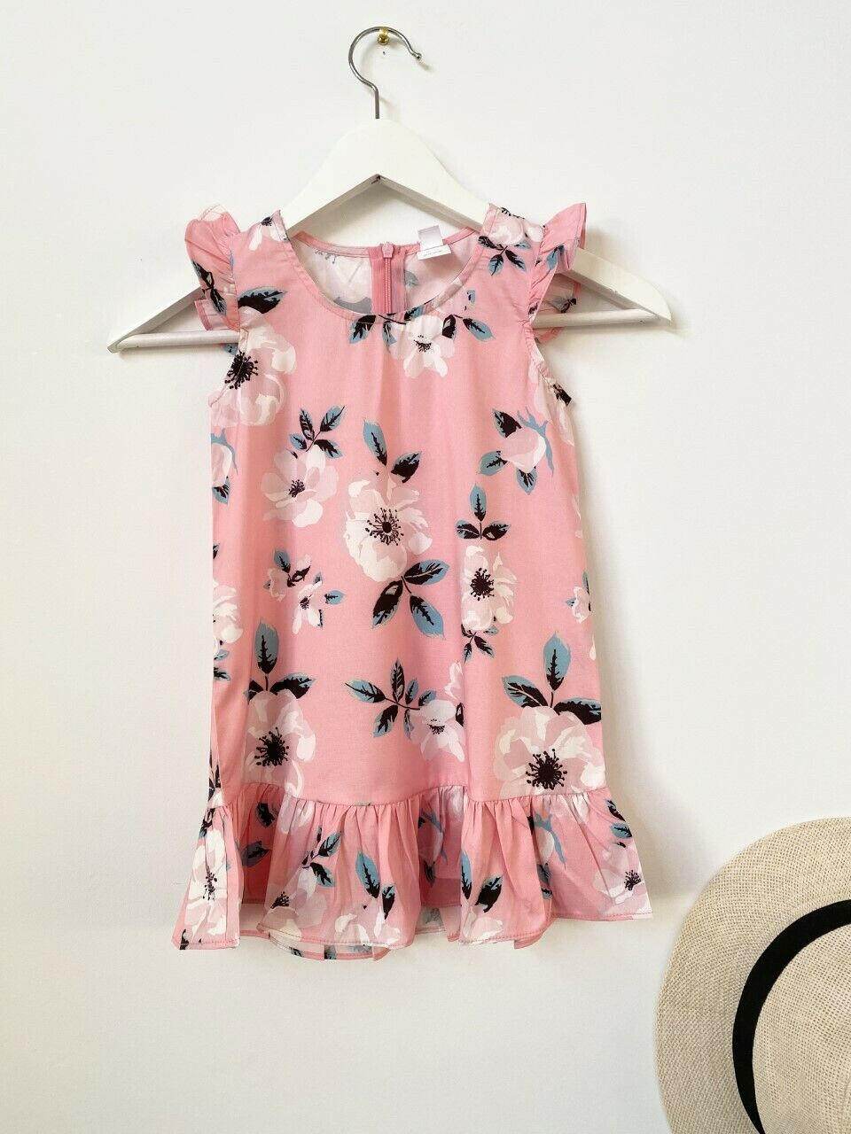 size 3-4 years new girls dress pretty pink floral flutter sleeve girls dress - MARIGOLD