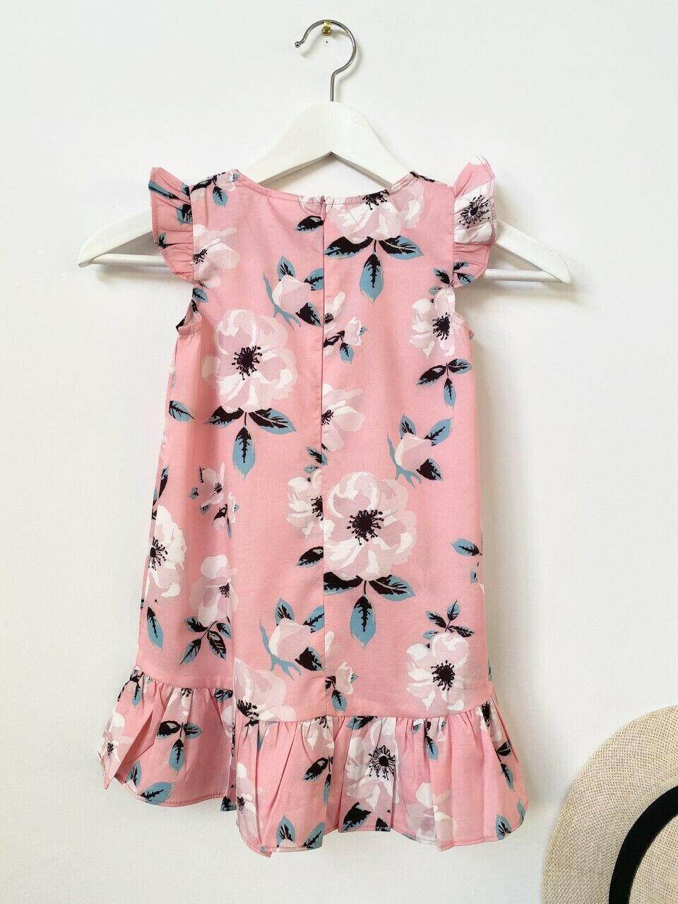 size 3-4 years new girls dress pretty pink floral flutter sleeve girls dress - MARIGOLD