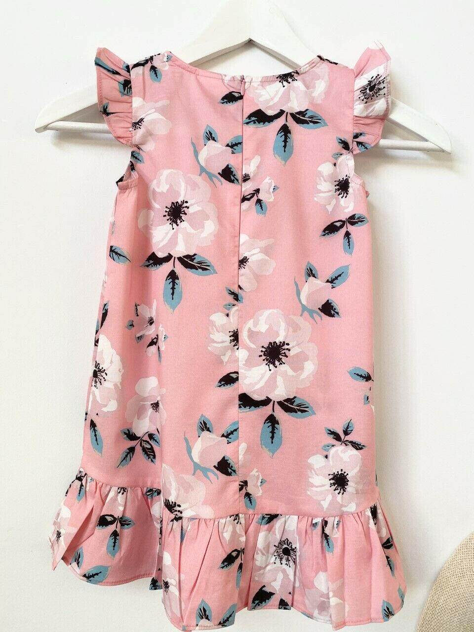 size 3-4 years new girls dress pretty pink floral flutter sleeve girls dress - MARIGOLD