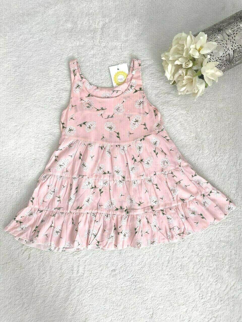 Size 3 Years Girls Dress New 100% cotton Pink Floral Tier Girls Dress - MARIGOLD