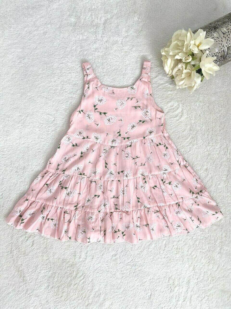 Size 3 Years Girls Dress New 100% cotton Pink Floral Tier Girls Dress - MARIGOLD