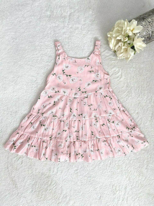Size 3 Years Girls Dress New 100% cotton Pink Floral Tier Girls Dress - MARIGOLD