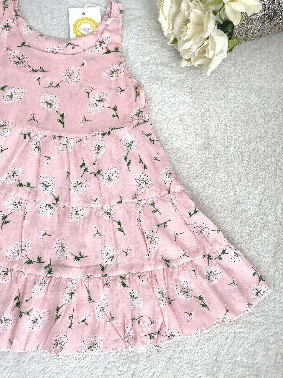 Size 3 Years Girls Dress New 100% cotton Pink Floral Tier Girls Dress - MARIGOLD
