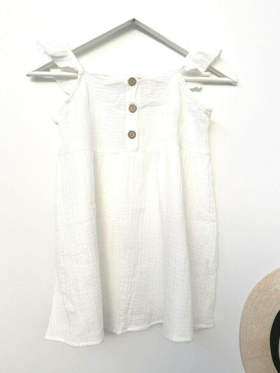 size 4-5 years girls dress new 100% cotton white flutter sleeve button dress - MARIGOLD