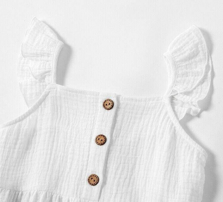 size 4-5 years girls dress new 100% cotton white flutter sleeve button dress - MARIGOLD