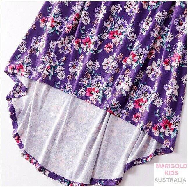 Size 4-5 Years Girls Dress New Pretty Floral Purple High Low Dress with pockets - MARIGOLD