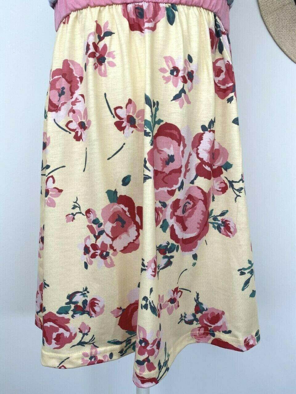 size 4-5 years new girls dress grey stripe bodice yellow & pink floral dress - MARIGOLD
