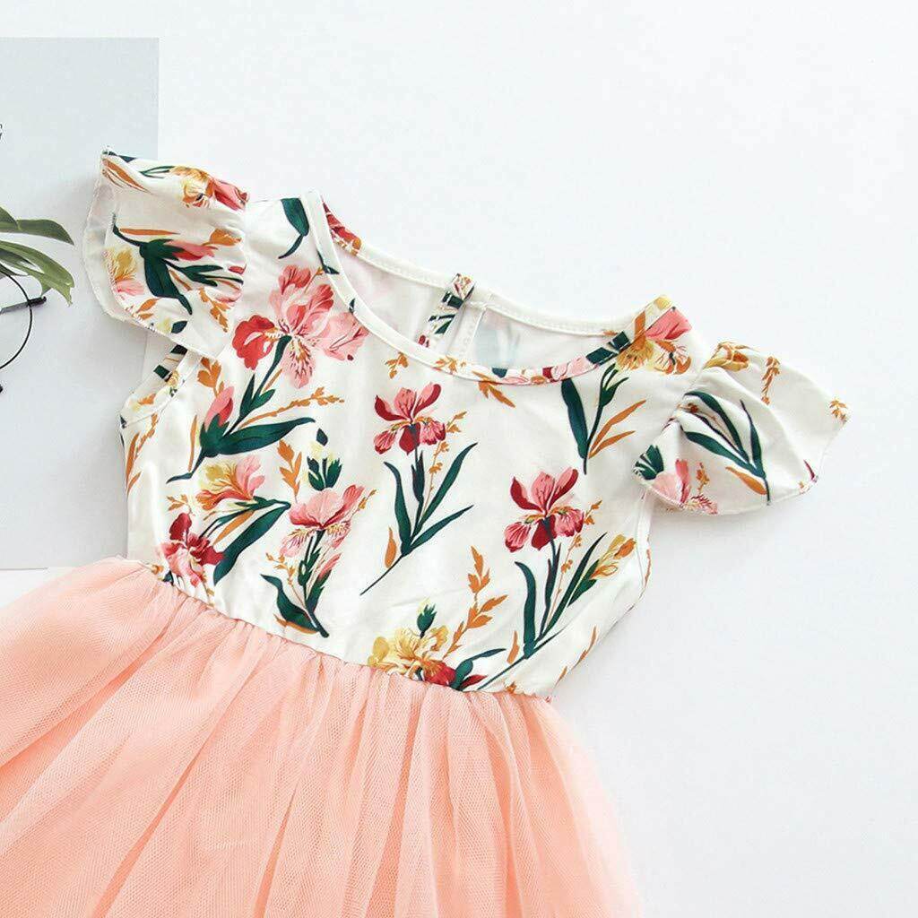 size 4-5 years new girls dress pretty floral flutter sleeve pink tulle dress - MARIGOLD