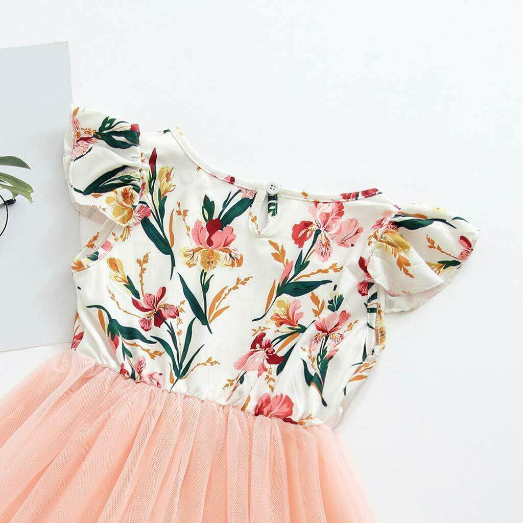 size 4-5 years new girls dress pretty floral flutter sleeve pink tulle dress - MARIGOLD