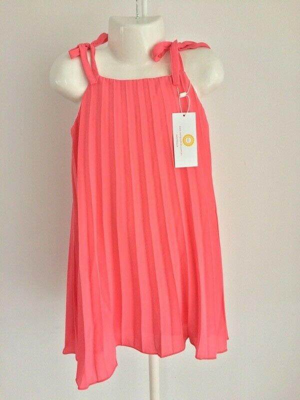 size 5 years new girls dress coral red chiffon pleat girls dress girls clothing - MARIGOLD