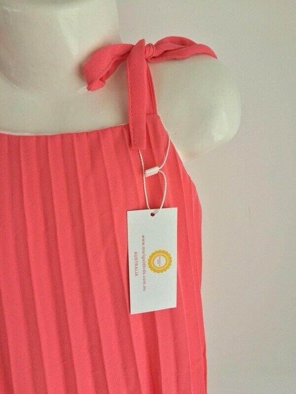 size 5 years new girls dress coral red chiffon pleat girls dress girls clothing - MARIGOLD