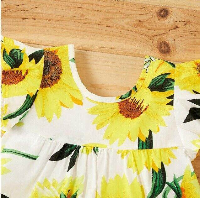 size 6-9 months baby girls dress new 100% cotton sunflower flutter sleeve dress - MARIGOLD