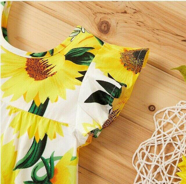 size 6-9 months baby girls dress new 100% cotton sunflower flutter sleeve dress - MARIGOLD
