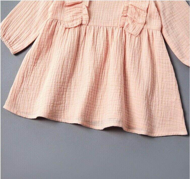 Size 6-9 months New Baby Girls Dress Soft Long Sleeve Ruffle Baby Girls Dress - MARIGOLD