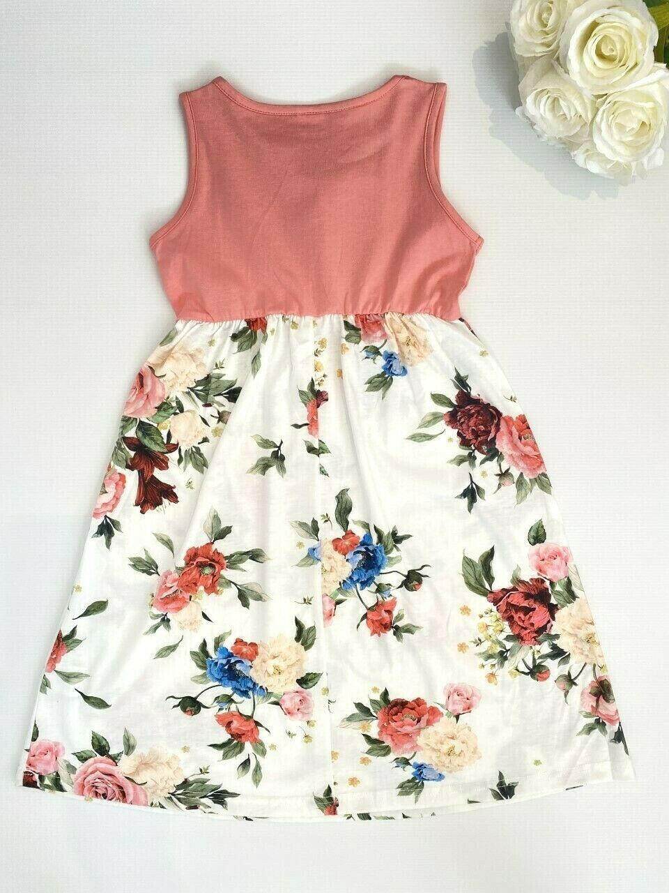 Pink & White Floral Long Girls Dress - MARIGOLD