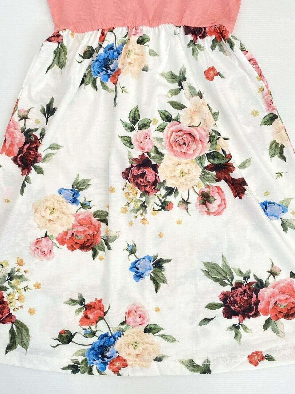 Pink & White Floral Long Girls Dress - MARIGOLD