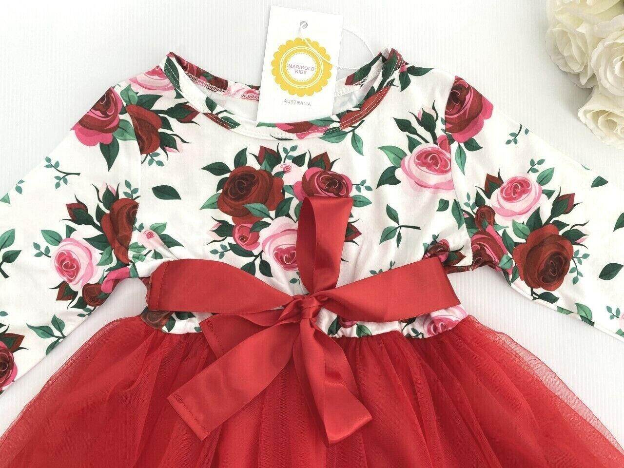 Girls' Red Rose Print Tulle Dress - Special Occasion - MARIGOLD