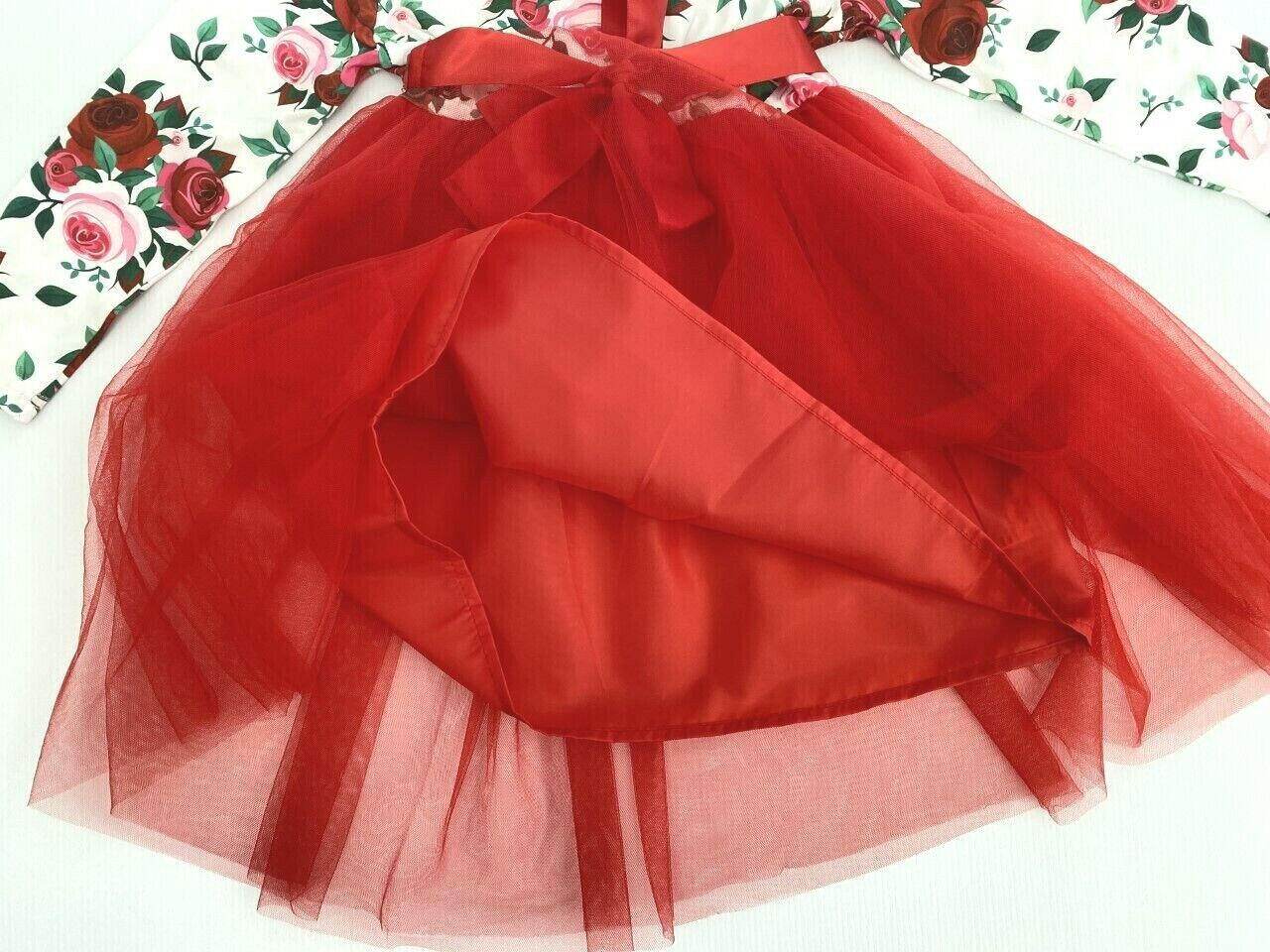 Girls' Red Rose Print Tulle Dress - Special Occasion - MARIGOLD