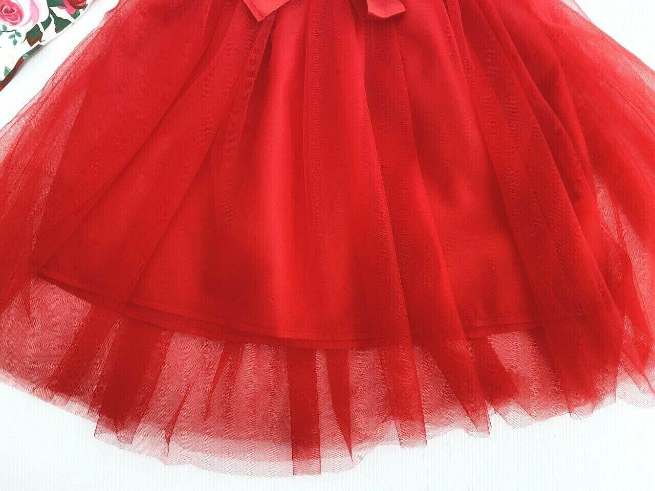 Girls' Red Rose Print Tulle Dress - Special Occasion - MARIGOLD