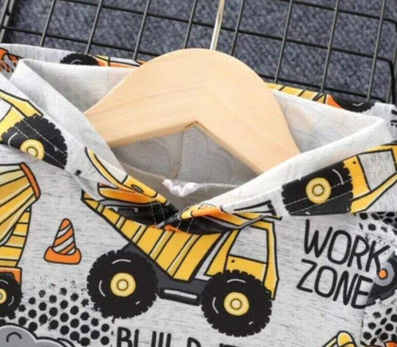 Boys Hoodie Top New Boys' Light Grey Construction Vehicle Print Hoodie Top - MARIGOLD