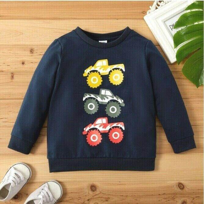 size 4-5 years new boys dark blue monster trucks long sleeve top -1 left! - MARIGOLD