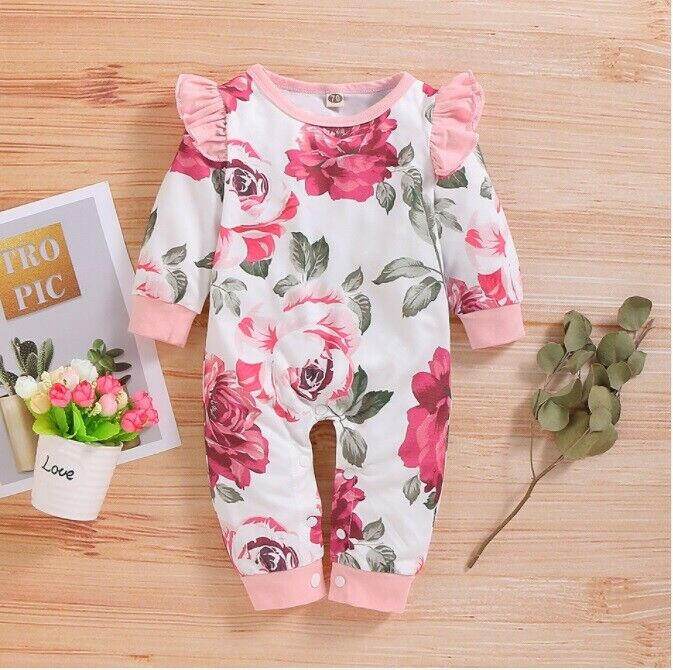 size 3-6 months / 9-12 months girls jumpsuit new pink rose ruffle jumpsuit - MARIGOLD