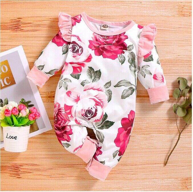 size 3-6 months / 9-12 months girls jumpsuit new pink rose ruffle jumpsuit - MARIGOLD