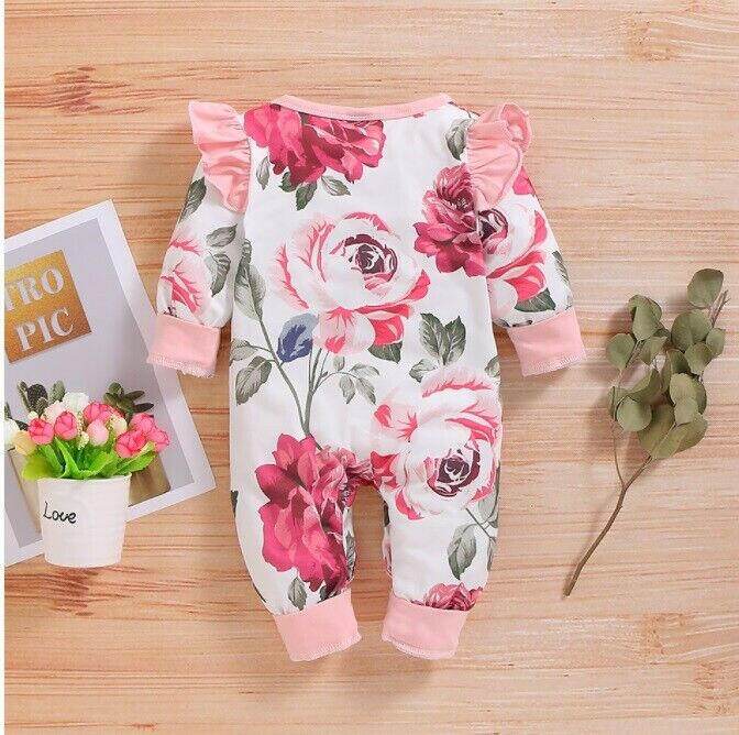 size 3-6 months / 9-12 months girls jumpsuit new pink rose ruffle jumpsuit - MARIGOLD