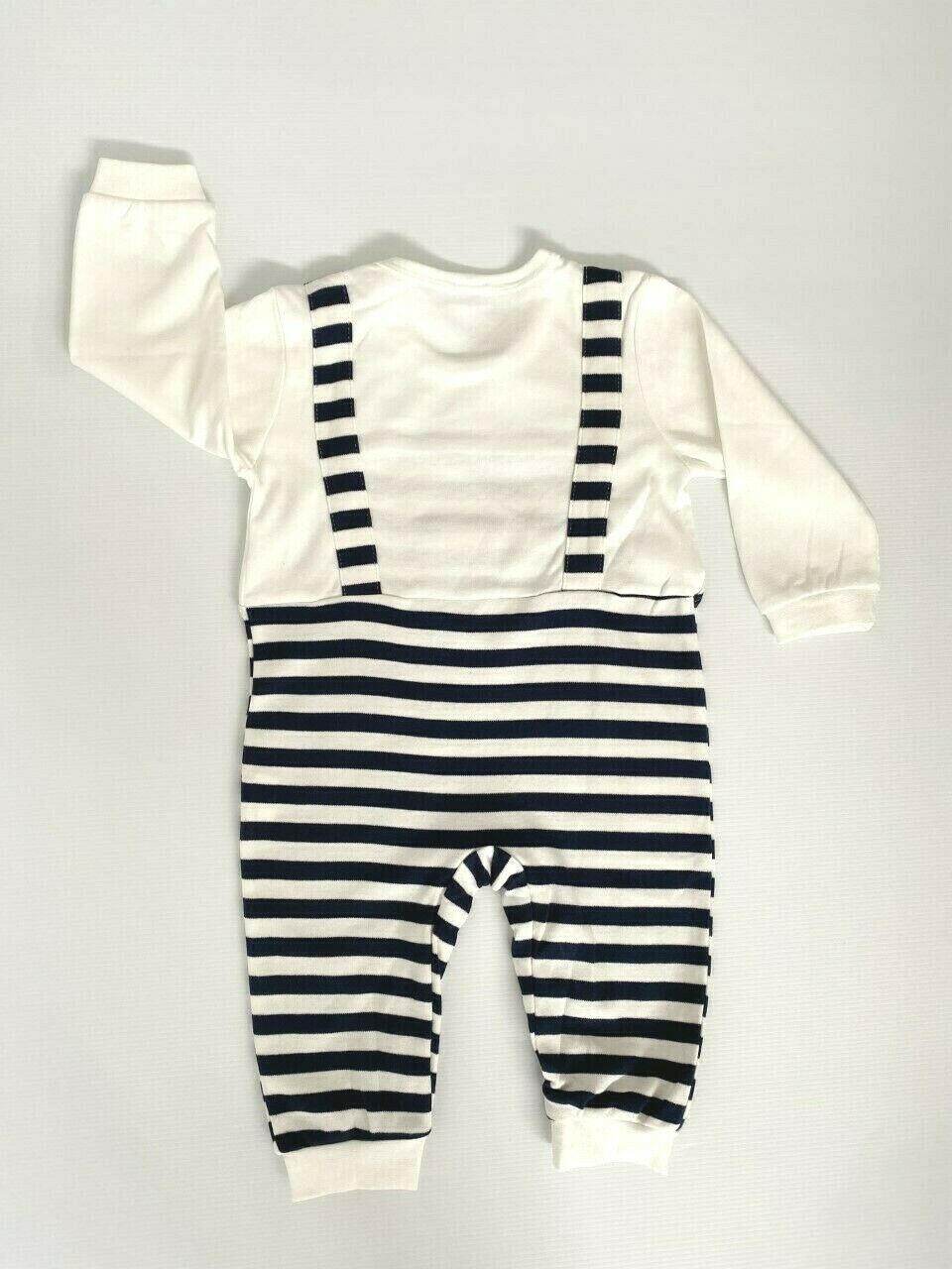 size 0-3m to 9-12 months new baby overalls navy blue striped white jumpsuit - MARIGOLD