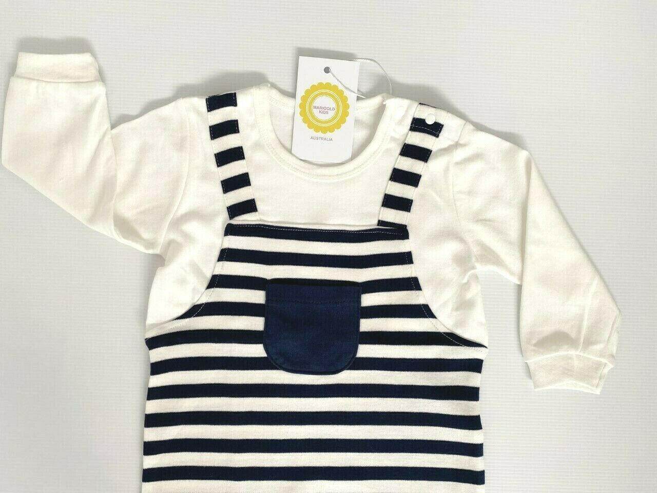 size 0-3m to 9-12 months new baby overalls navy blue striped white jumpsuit - MARIGOLD
