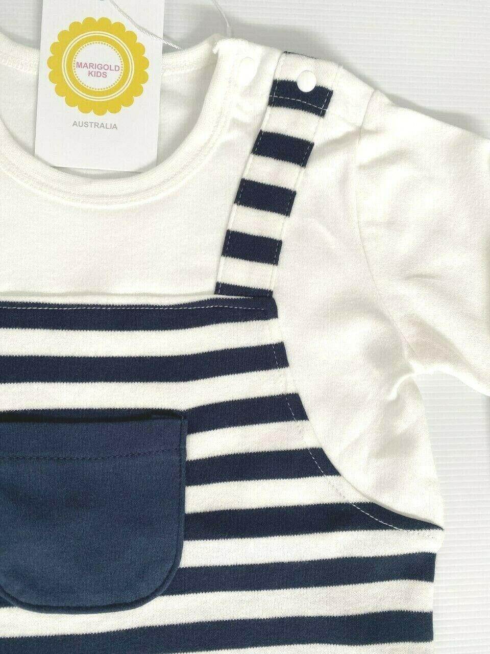 size 0-3m to 9-12 months new baby overalls navy blue striped white jumpsuit - MARIGOLD