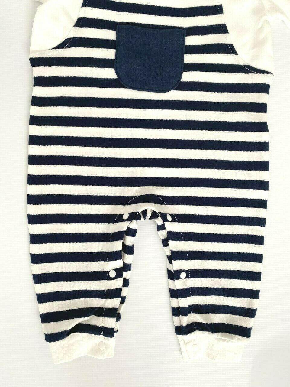 size 0-3m to 9-12 months new baby overalls navy blue striped white jumpsuit - MARIGOLD