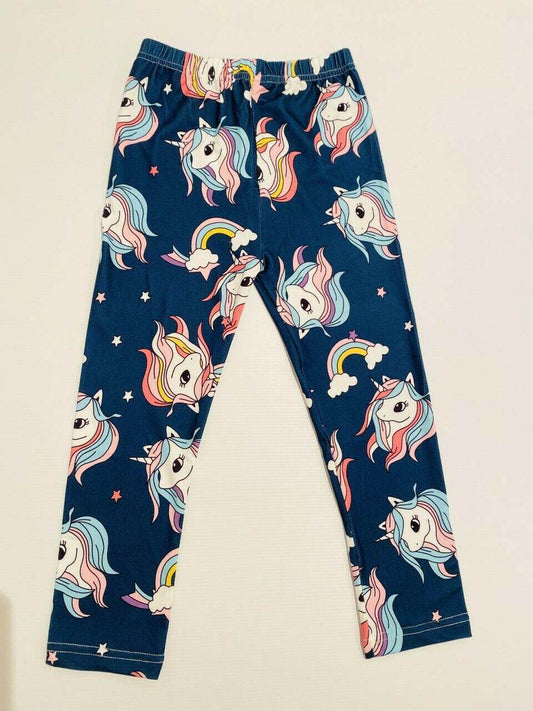 size 18-24m to 5-6 years new girls leggings navy blue rainbow unicorn leggings - MARIGOLD