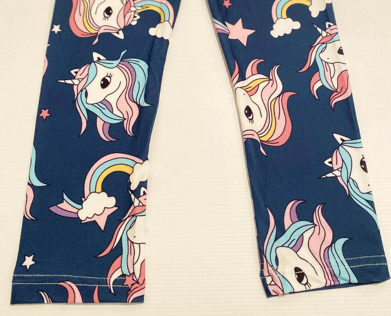 size 18-24m to 5-6 years new girls leggings navy blue rainbow unicorn leggings - MARIGOLD