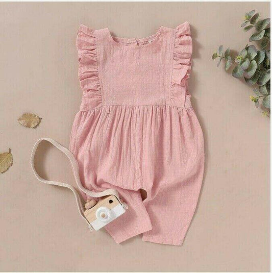 Size 12-18 Months Baby Girls Pink Ruffle Sleeve Jumpsuit - MARIGOLD