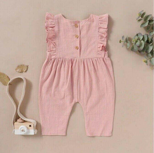 Size 12-18 Months Baby Girls Pink Ruffle Sleeve Jumpsuit - MARIGOLD
