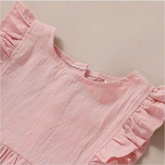 Size 12-18 Months Baby Girls Pink Ruffle Sleeve Jumpsuit - MARIGOLD