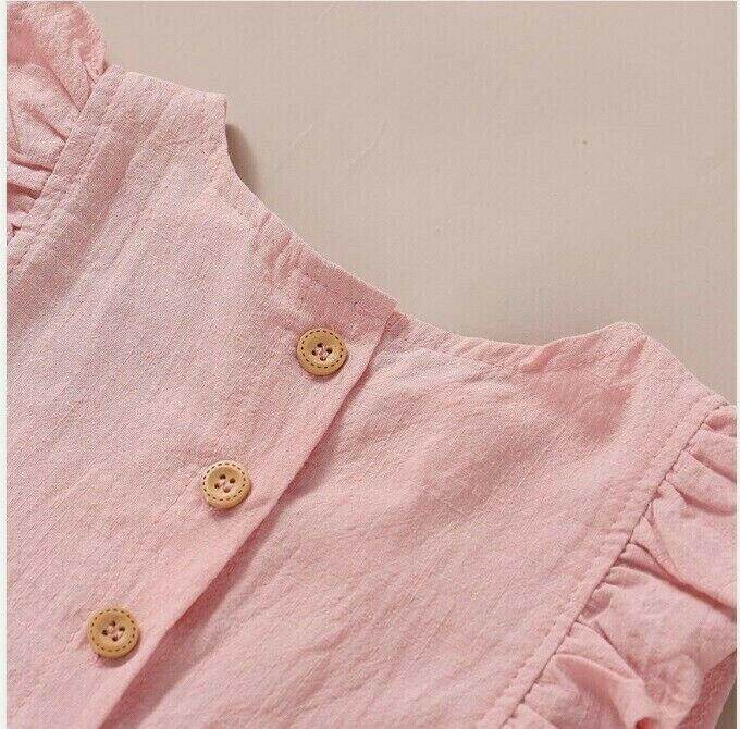 Size 12-18 Months Baby Girls Pink Ruffle Sleeve Jumpsuit - MARIGOLD