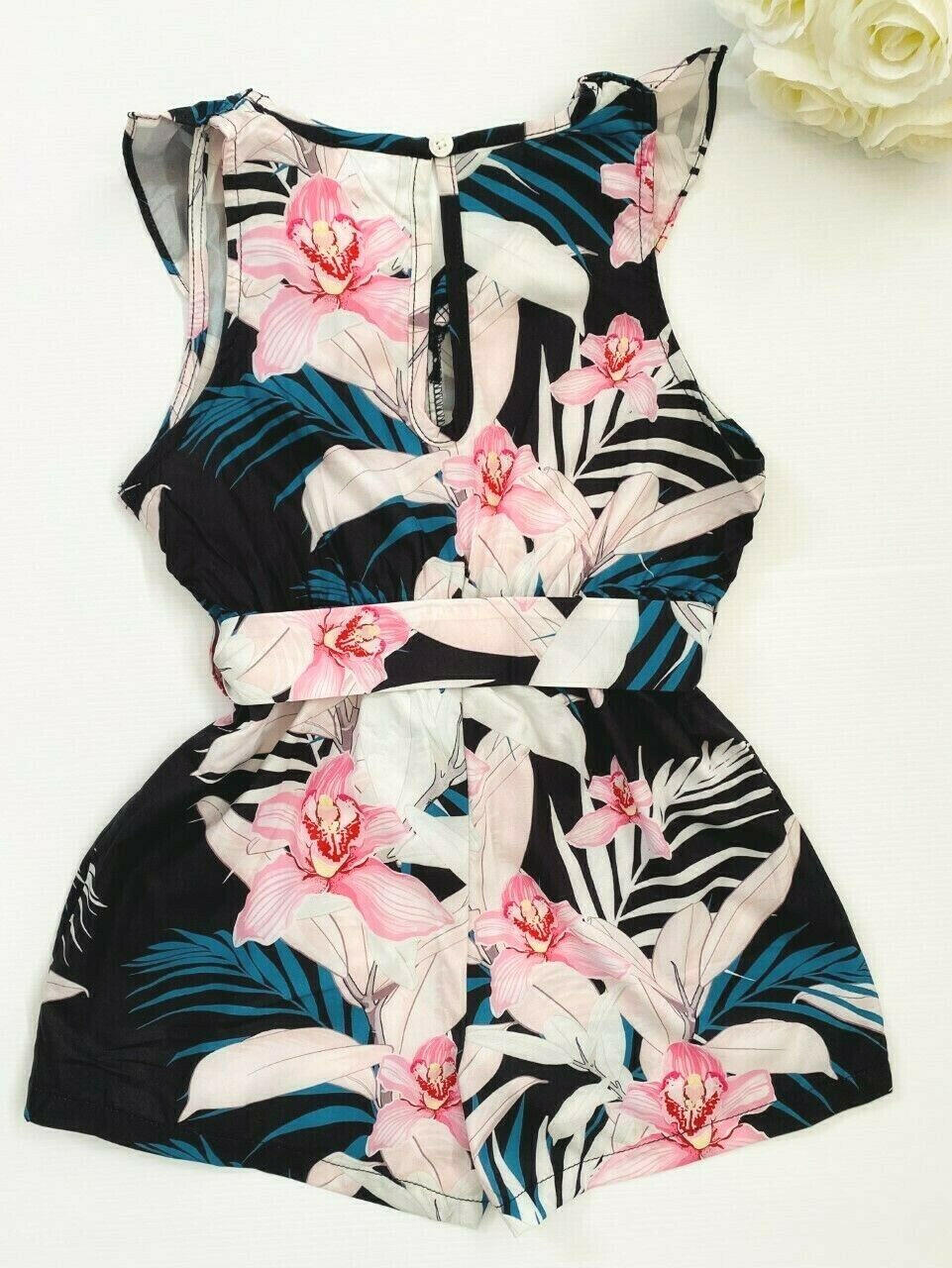 size 3/4/6/8 years new girls playsuit pink lily black belted playsuit/romper - MARIGOLD