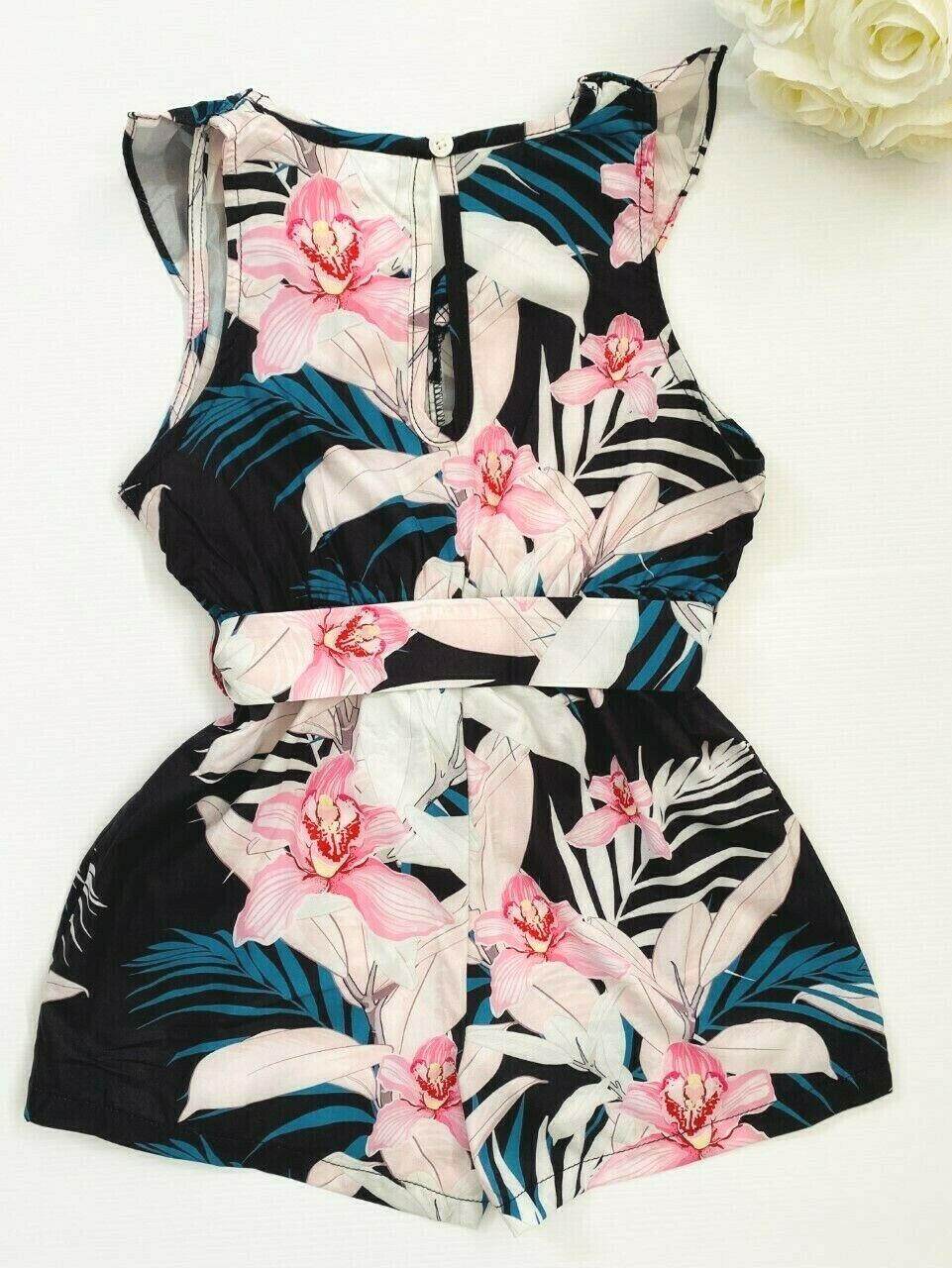 size 3/4/6/8 years new girls playsuit pink lily black belted playsuit/romper - MARIGOLD